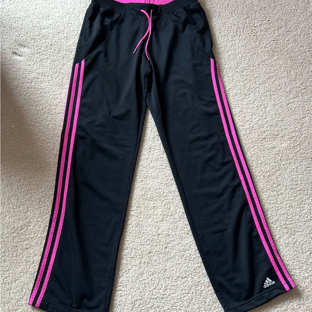 Adidas Track Pants Black with Pink Stripes. Size Women’s Small.